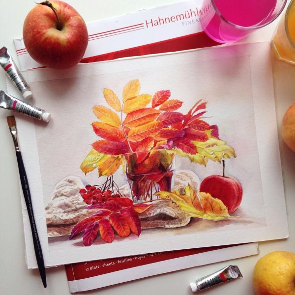 Осенний натюрморт акварелью