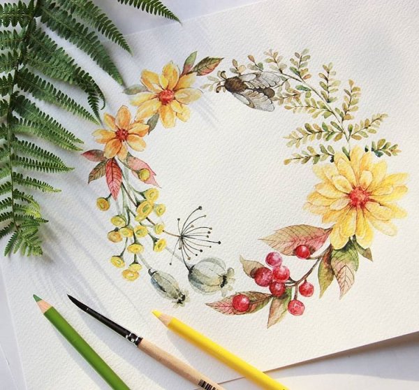 Венок осень акварель