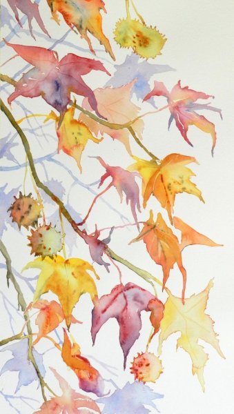 Осенние листья акварель