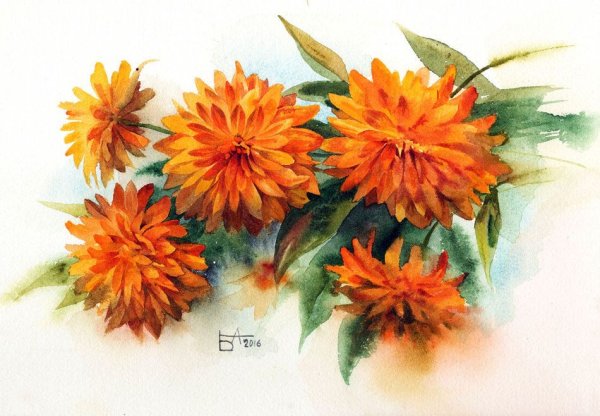 Акварель Анастасия Беседина желтый цветы