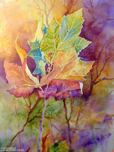 Солнечная осень акварель