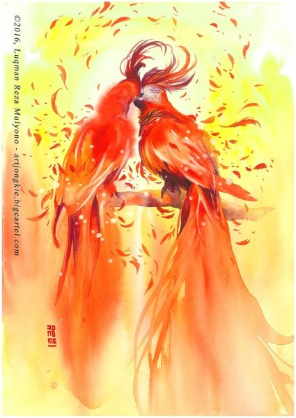 Жар птица акварелью