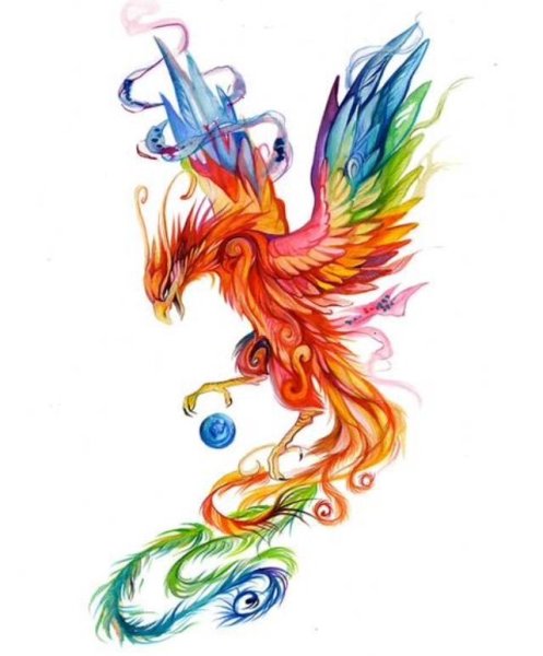 Птица Феникс тату акварель
