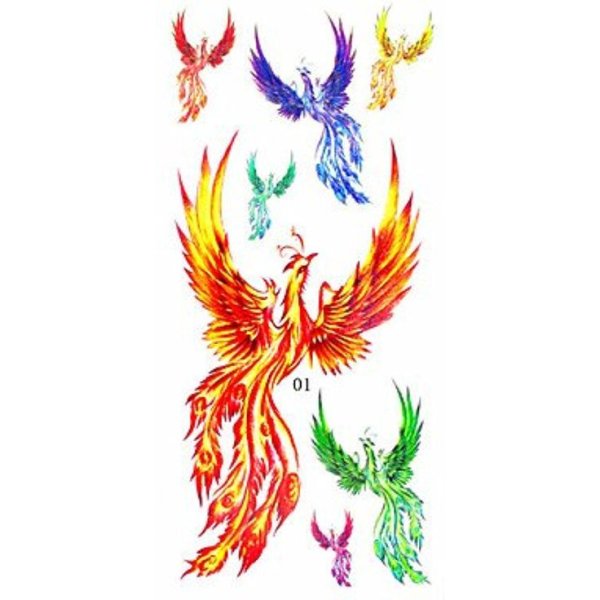 Птица Феникс тату эскизы цветные