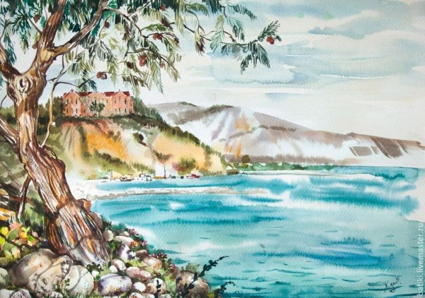 Морское побережье акварель
