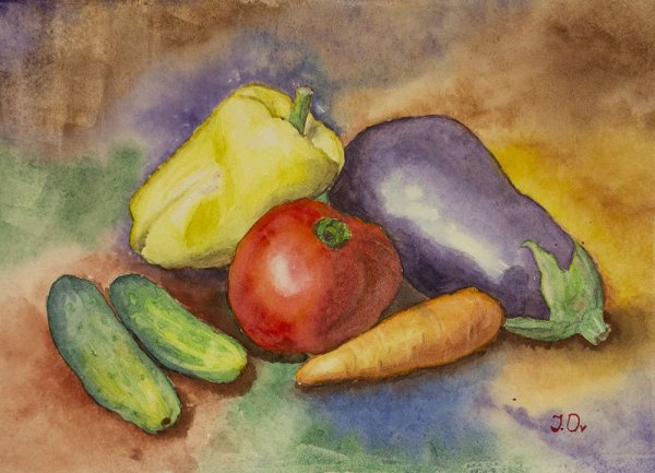 Рисунки акварелью фрукты и овощи