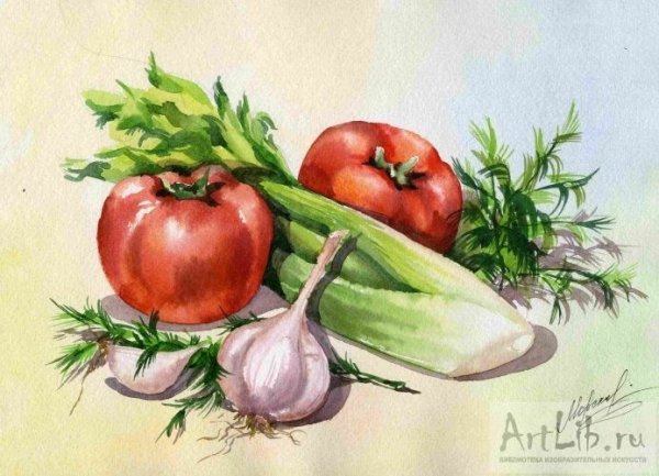 Овощи акварелью