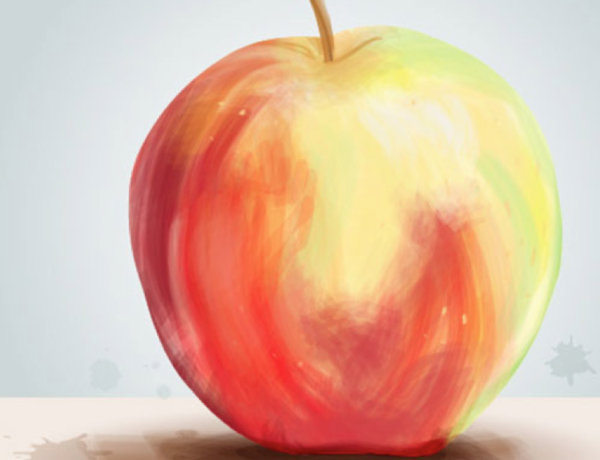 Яблоко акварелью