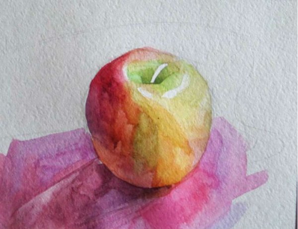 Яблоко акварелью лессировка
