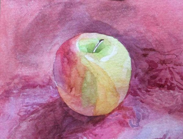 Этюд яблока акварелью лессировка