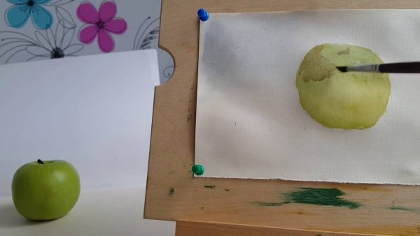 Яблоко акварелью лессировка для начинающих