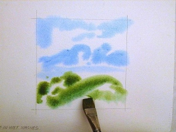 Рисование по мокрой бумаге акварелью