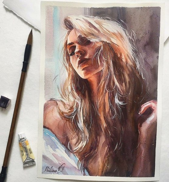 Девушка нарисованная акварелью