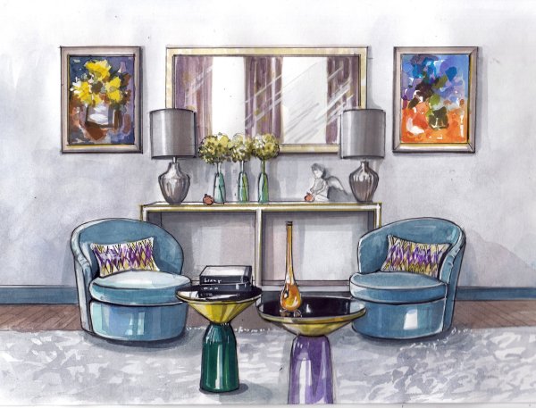Комната акварелью