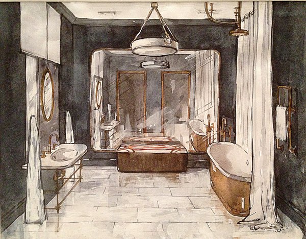 Акварельные зарисовки интерьера