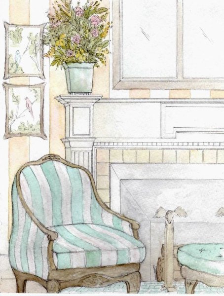 Акварельные зарисовки интерьера