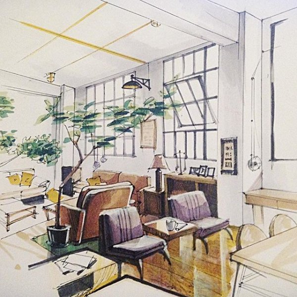 Интерьер офиса скетч