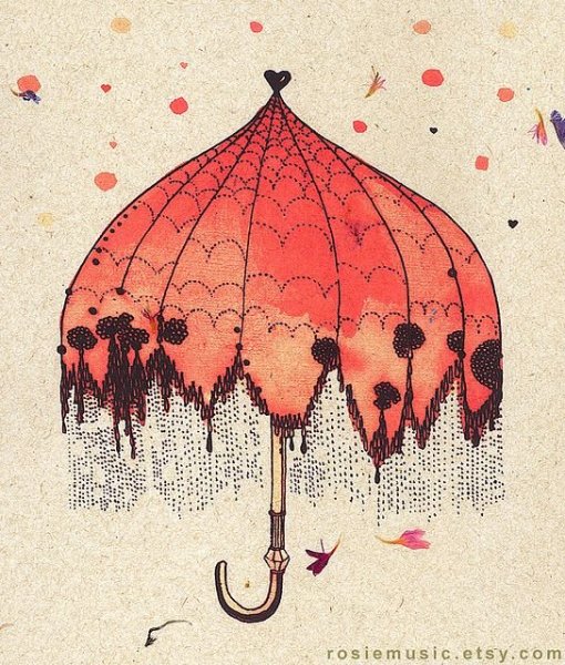 Зонтик в живописи акварелью