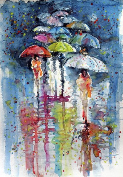 Разноцветные зонтики живопись