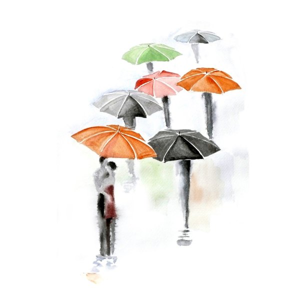 Осенняя акварель с зонтиком