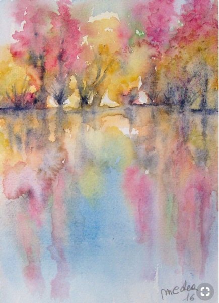 Пейзаж акварелью яркий