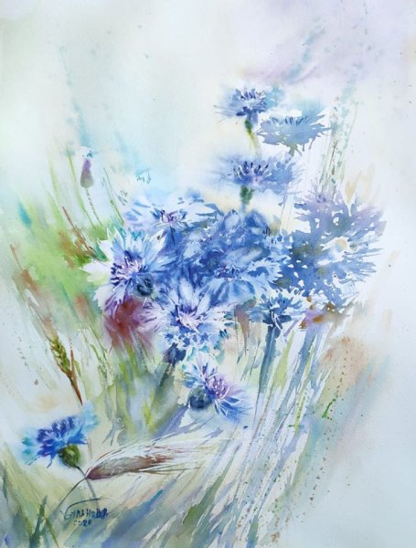 Художник Елена Кацевал. Васильки