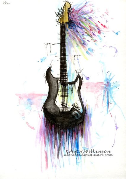 Электрогитара акварелью