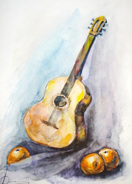 Гитара акварель