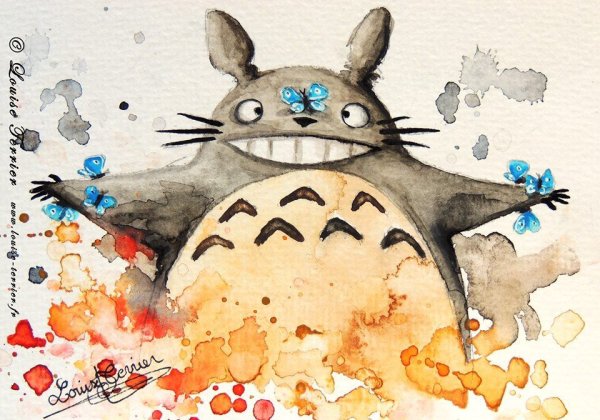 Тоторо акварельный рисунок