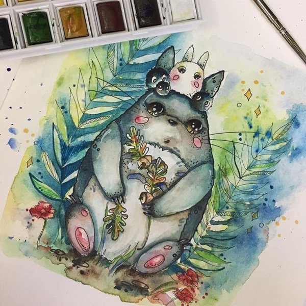 Тоторо Миядзаки акварель