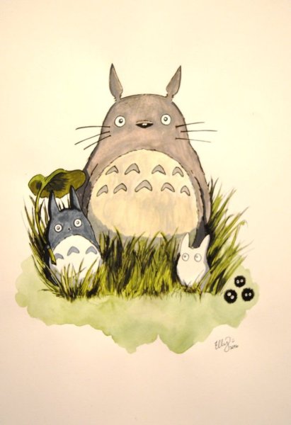 Арт Хаяо Миядзаки аниме акварель