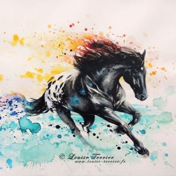 Лошади бегут акварель