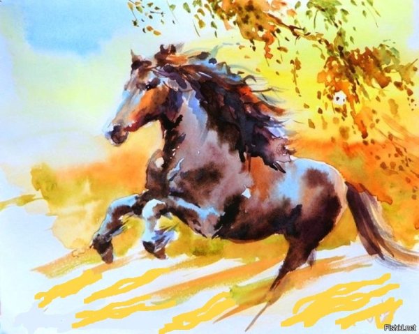 Лошадь акварелью