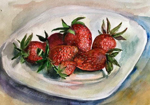 Земляника акварель