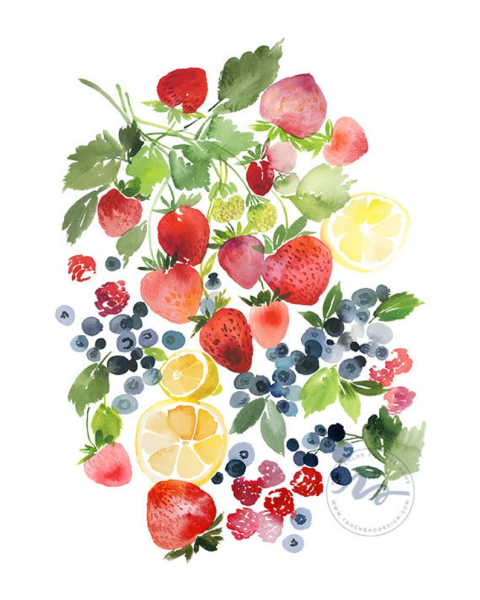 Фрукты и ягоды акварелью