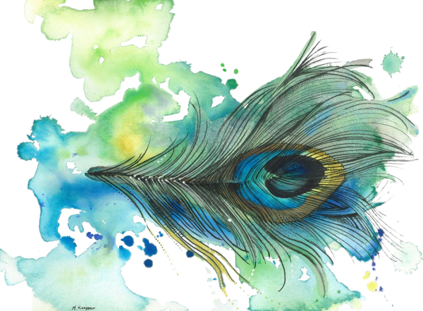 Павлин масляной пастелью