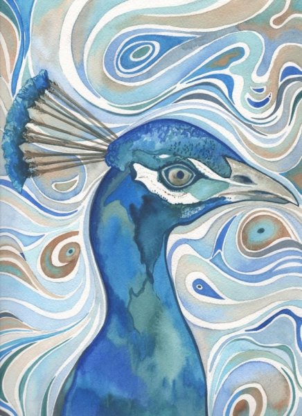 Павлин акварелью