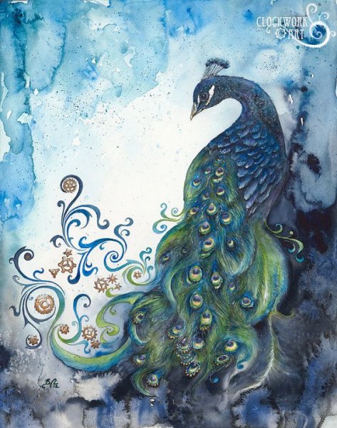 Павлин гуашью