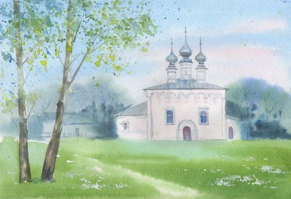 Церковь акварелью Суздаль