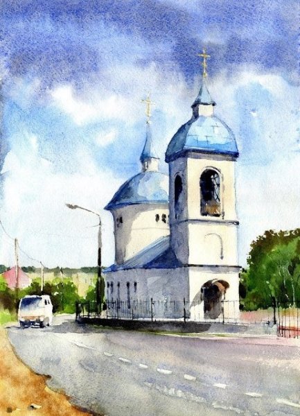 Пленэр акварель монастырь