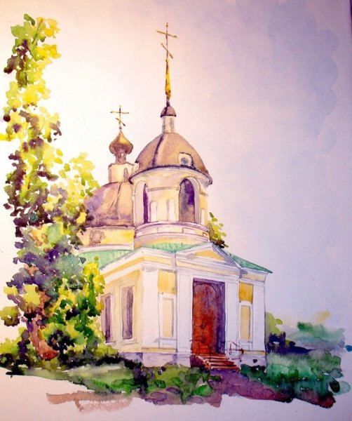 Церковь Николы Ярославль акварелью
