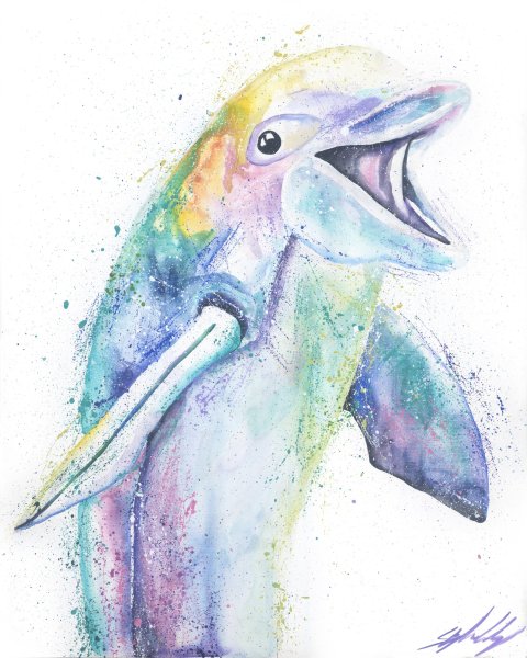 Дельфин акварелью
