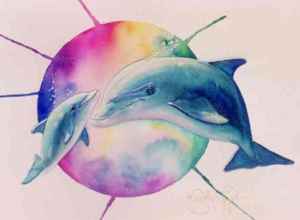 Дельфин акварелью
