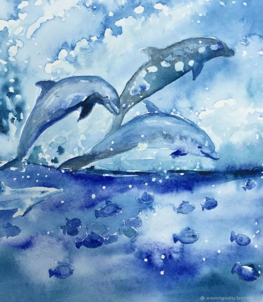 Дельфины живопись