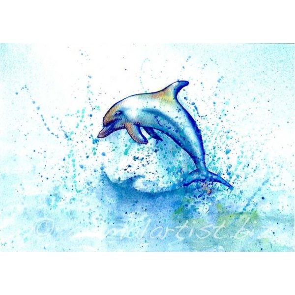 Дельфины акварелью