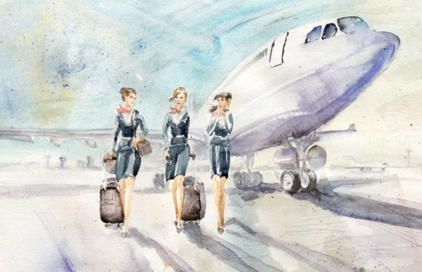 Самолет акварель