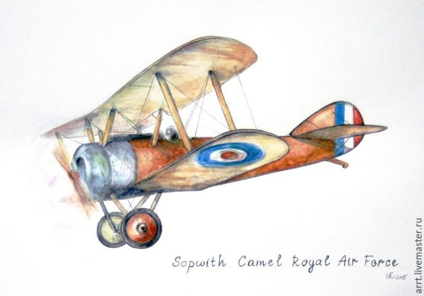 Самолет акварелью для детей