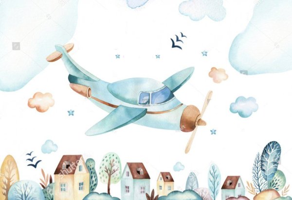 Самолет акварель вектор