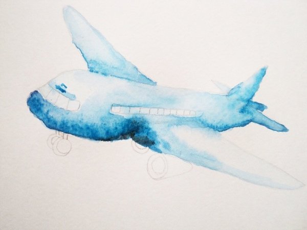 Самолет нарисованный акварелью
