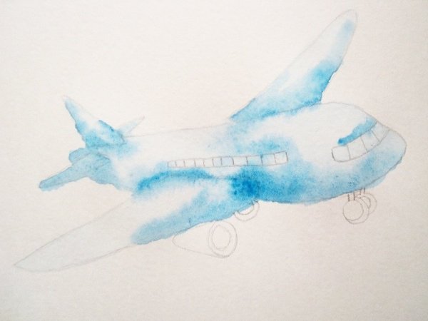 Военный самолет акварель